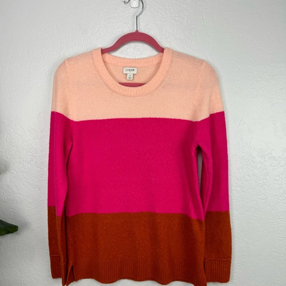 J Crew Colorblock Soft Wool Blend Sweater Pink Orange AR387